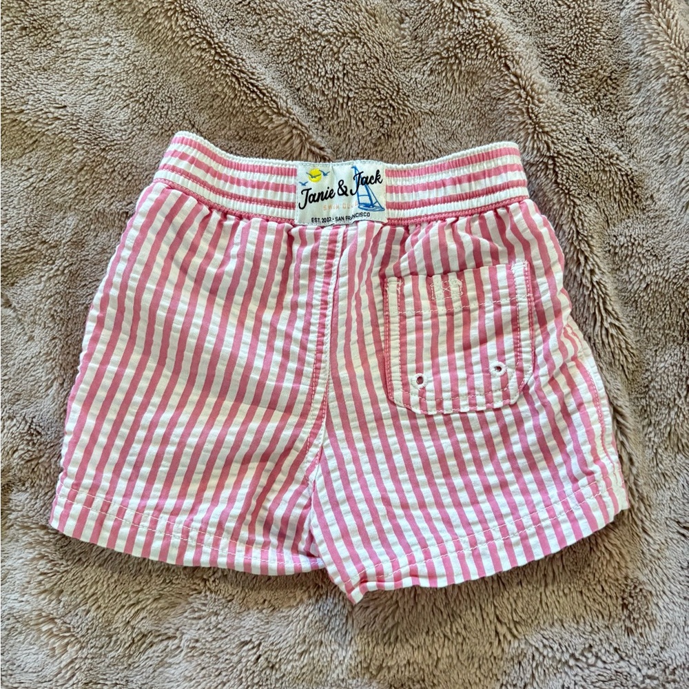 Janie and Jack Pink Striped 6-12 months swim Shorts